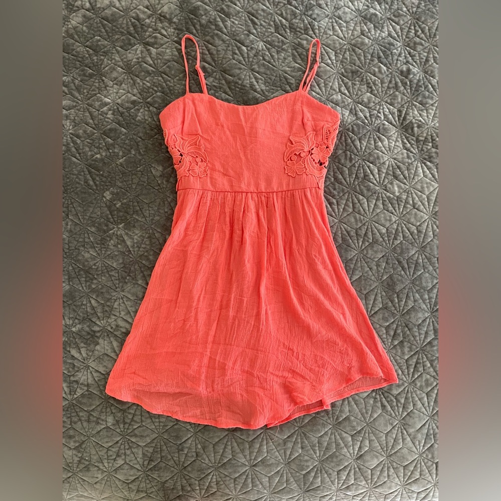 Anthropologie Socialite Dress Coral Orange Embroidery
